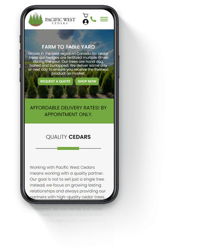 Ecommerce responsive website Pacific West Cedars